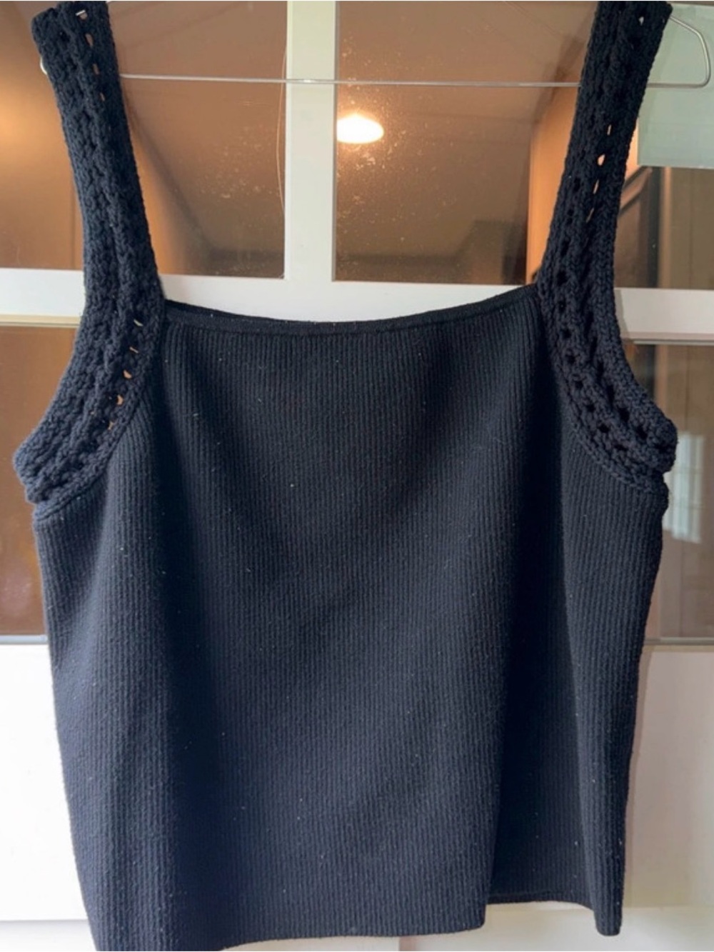 Aerie Black Knit Cropped Tank Top with Crochet Straps